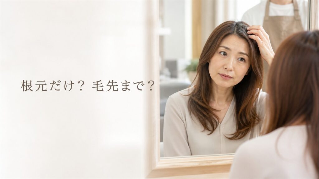 白髪染めをリタッチか全体染めか迷う女性