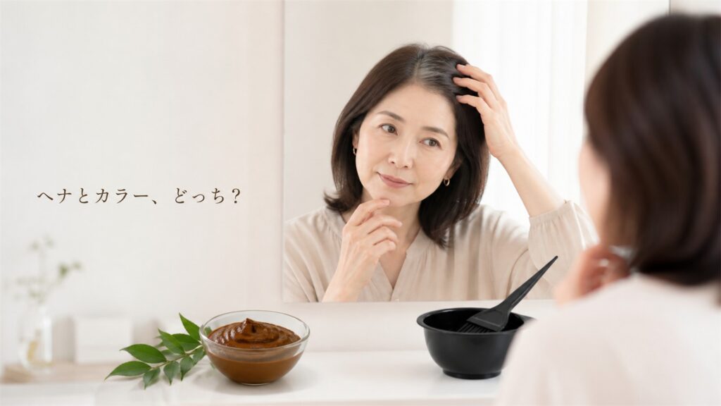 ヘナとヘアカラーのどちらを選ぶか考える女性