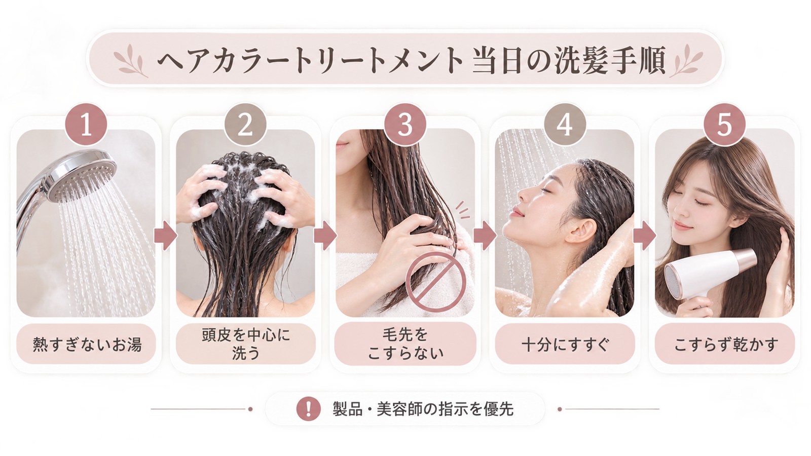 ヘアカラー当日に洗う場合のシャンプー手順